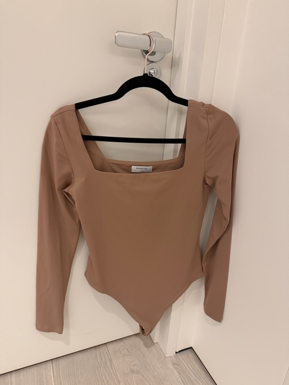 Square Neck Long Sleeve Bodysuit in Tan